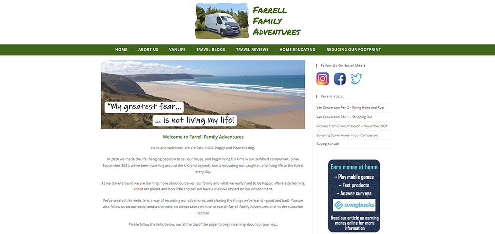 Farrell Family Adventures - PF Web Designs Portfolio